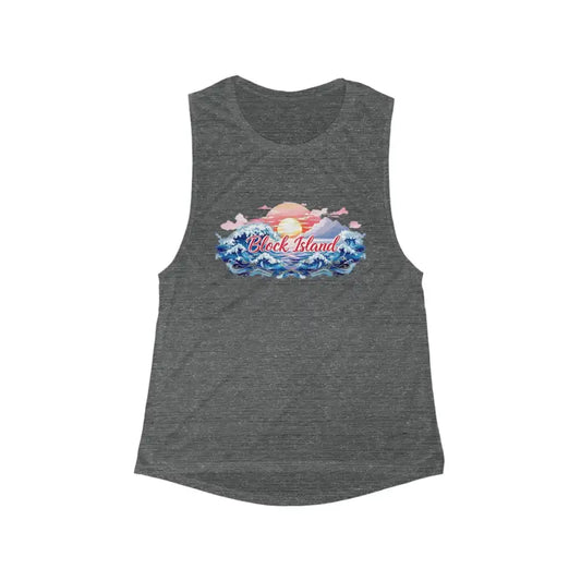 Gray Beach Vibes Tank Top with Block Island Design - Ocean State Styles