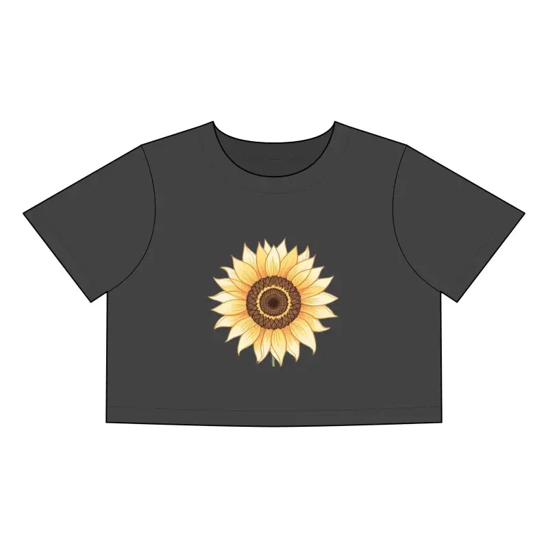 Gray Crop Top With Sunflower Graphic for Casual Chic Style - Ocean State Styles