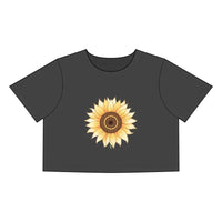 Gray Crop Top With Sunflower Graphic for Casual Chic Style - Ocean State Styles