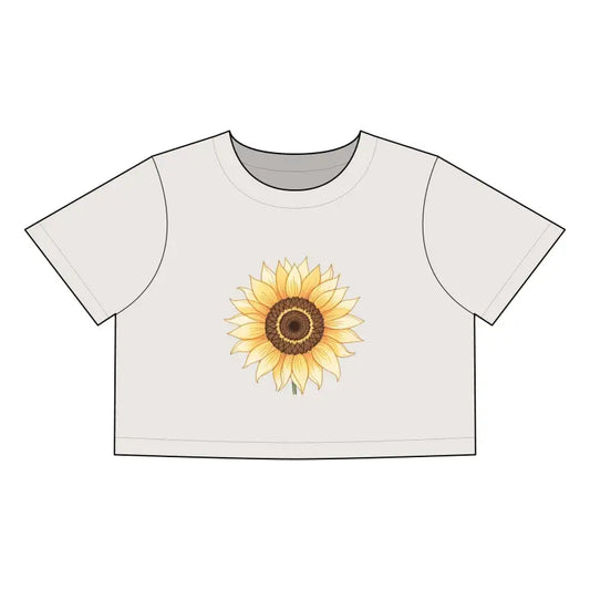 Gray Crop Top With Sunflower Graphic for Casual Chic Style - Ocean State Styles