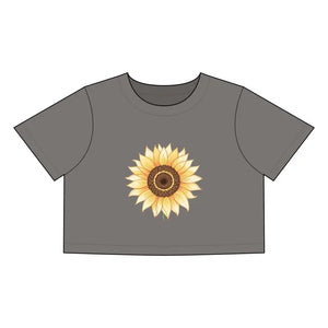 Gray Crop Top With Sunflower Graphic for Casual Chic Style - Ocean State Styles