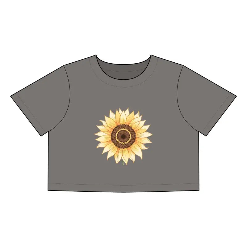 Gray Crop Top With Sunflower Graphic for Casual Chic Style - Ocean State Styles