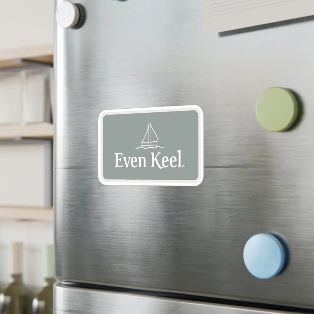 Gray Even Keel Sailboat Sign displayed as a decorative refrigerator magnet