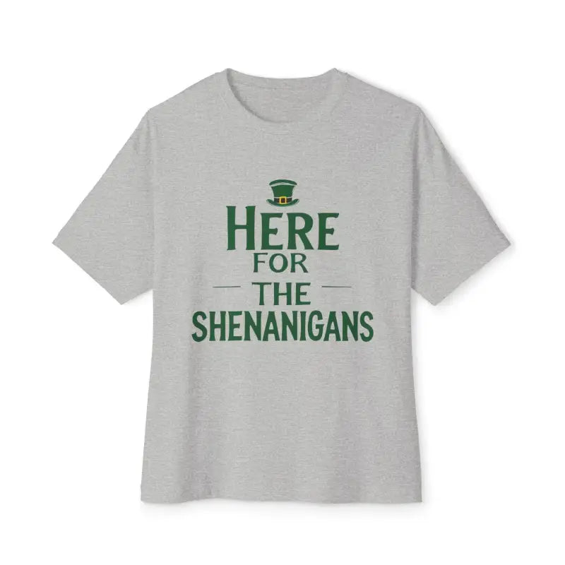 Gray St Patricks Day T Shirt Here For The Shanigahans Oversized Fit Casual Humor Tee - Ocean State Styles