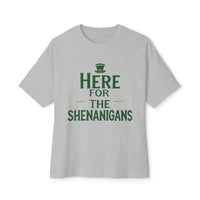 Gray St Patricks Day T Shirt Here For The Shanigahans Oversized Fit Casual Humor Tee - Ocean State Styles