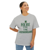 Gray St Patricks Day T Shirt Here For The Shanigahans Oversized Fit Casual Humor Tee - Ocean State Styles