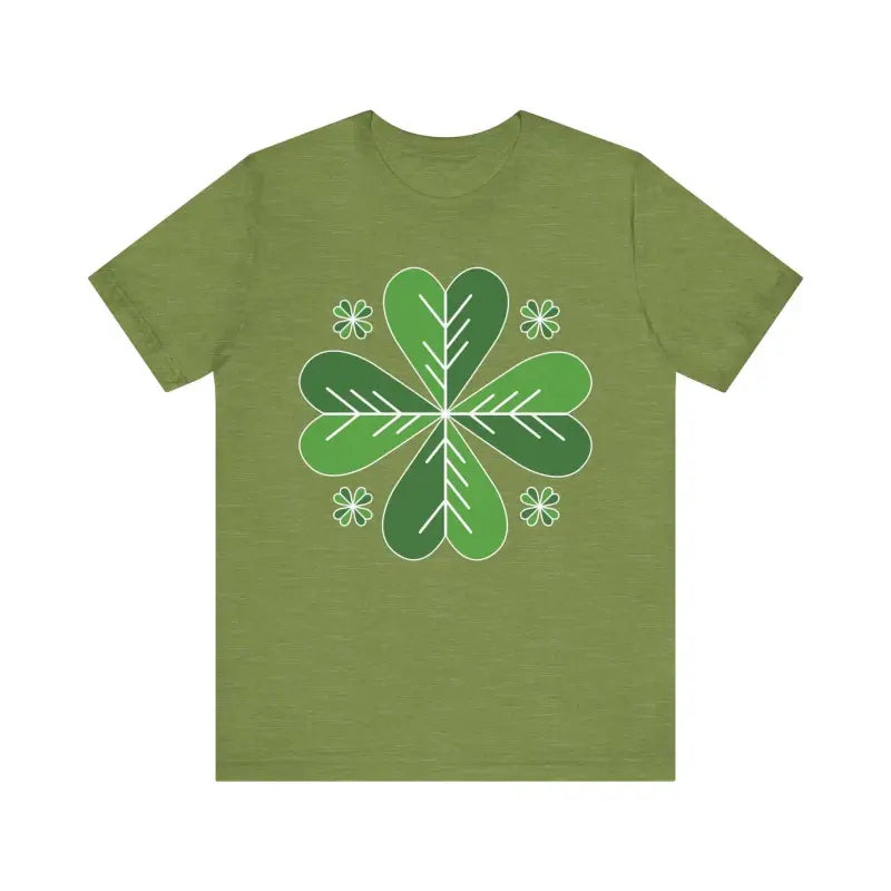 Olive green Heather Green Celtic Shamrock T Shirt featuring a clover design