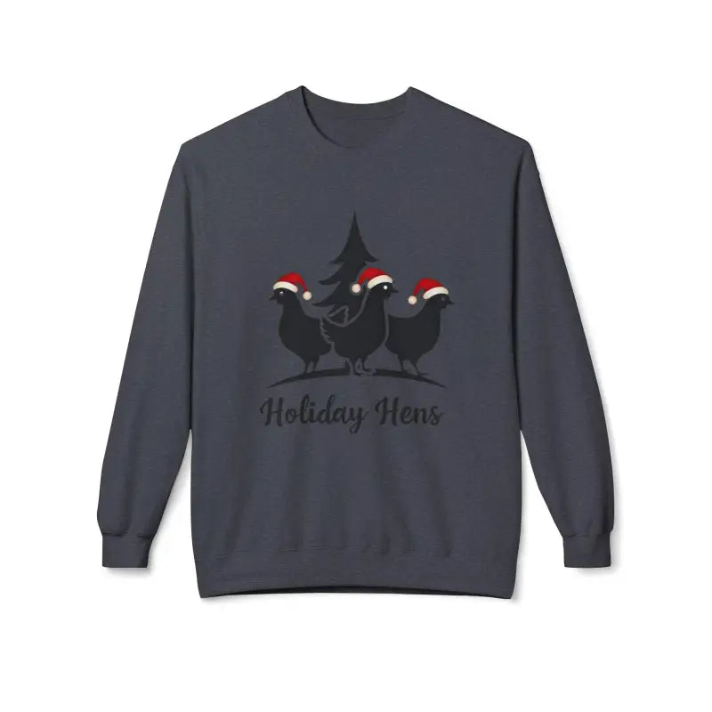 Gray Holiday Fleece Sweater featuring a charming hens design for festive comfort