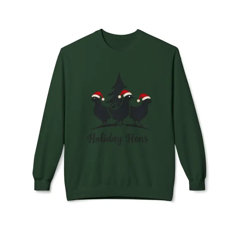 Holiday Fleece Sweater With Hens Design in vibrant green for festive occasions