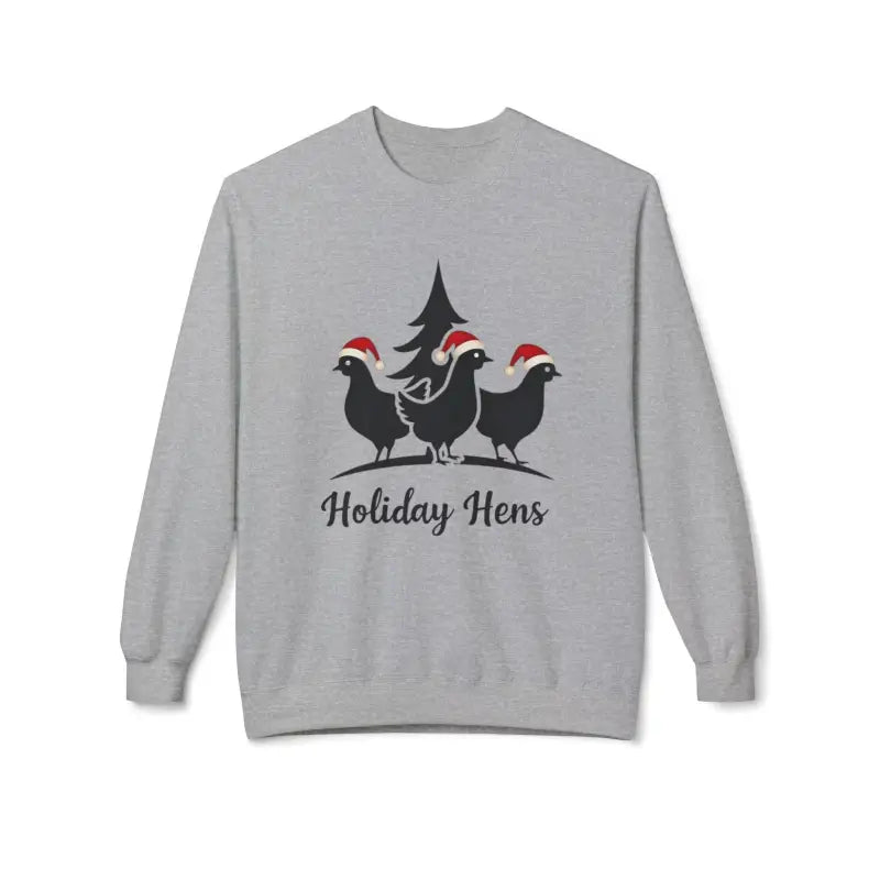 Gray Holiday Fleece Sweater featuring a festive hens design for seasonal celebrations