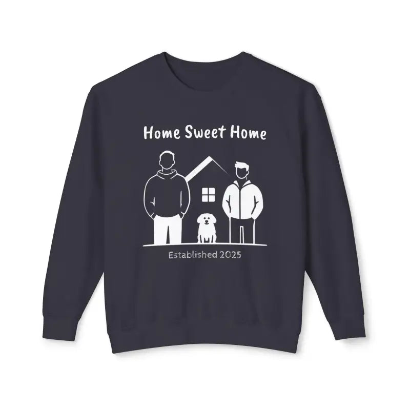 Navy blue Home Sweet Home Unisex Lightweight Crewneck Sweatshirt on display