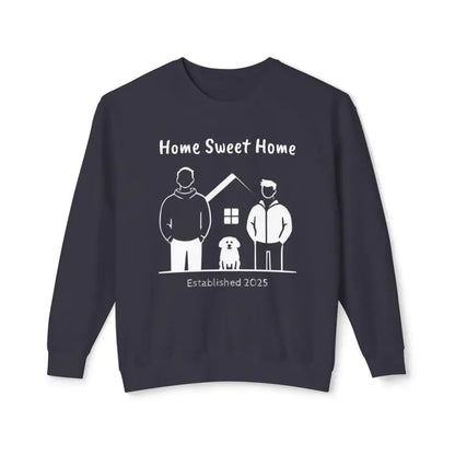 Navy blue Home Sweet Home Unisex Lightweight Crewneck Sweatshirt on display