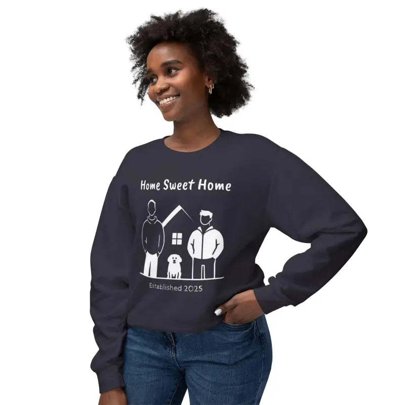 Navy blue Home Sweet Home Unisex Lightweight Crewneck Sweatshirt for comfortable wear