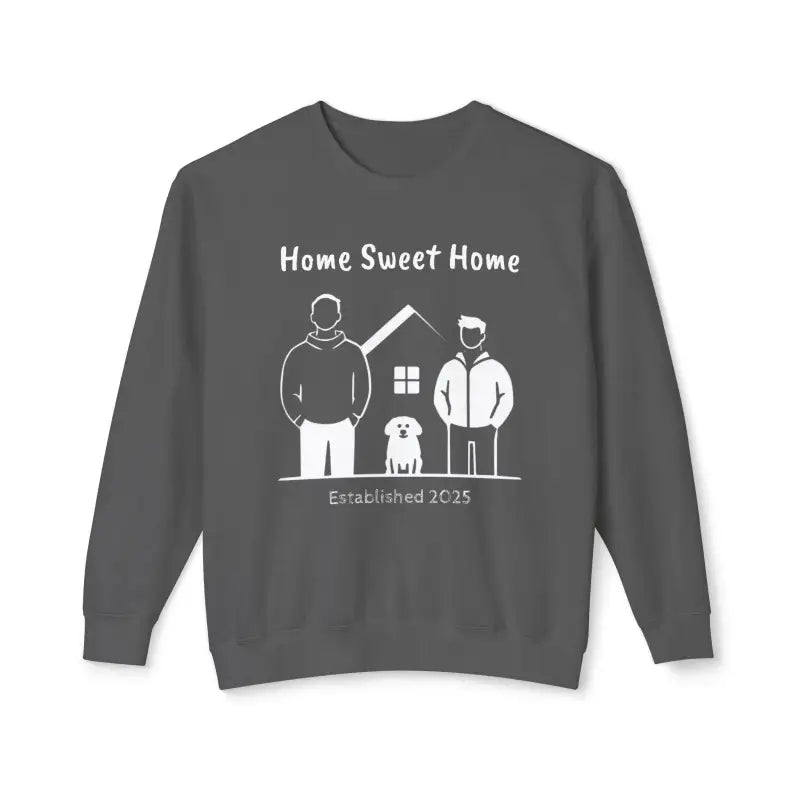 Gray sweatshirt featuring Home Sweet Home graphic, ideal for casual wear