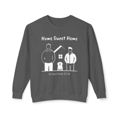 Gray sweatshirt featuring Home Sweet Home graphic, ideal for casual wear