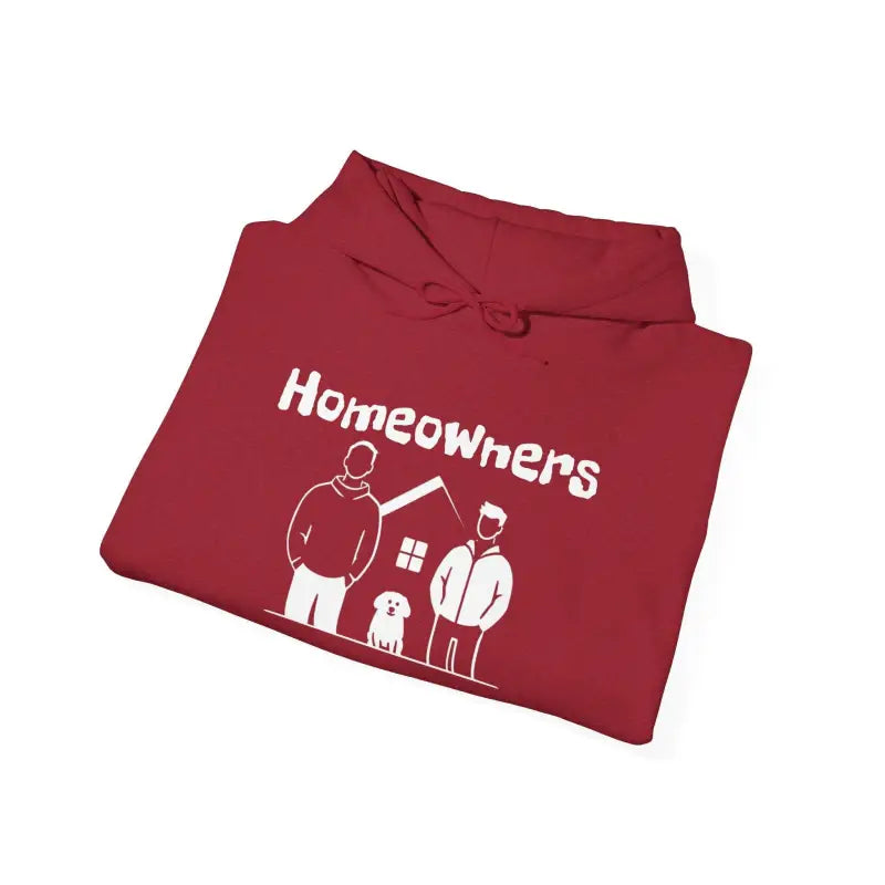 Folded maroon hoodie from Homeowners Unisex Hooded Sweatshirt collection
