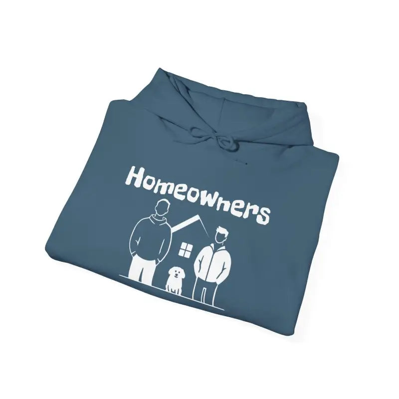 Folded blue hoodie from the Homeowners Unisex Hooded Sweatshirt collection