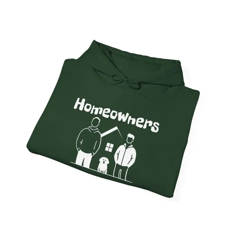 Folded green hoodie from the Homeowners Unisex Hooded Sweatshirt collection