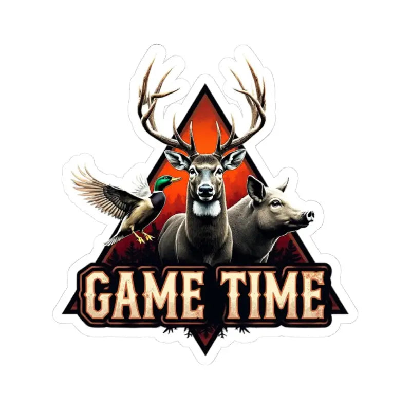 Hunting themed kiss cut sticker featuring deer, duck, and boar design
