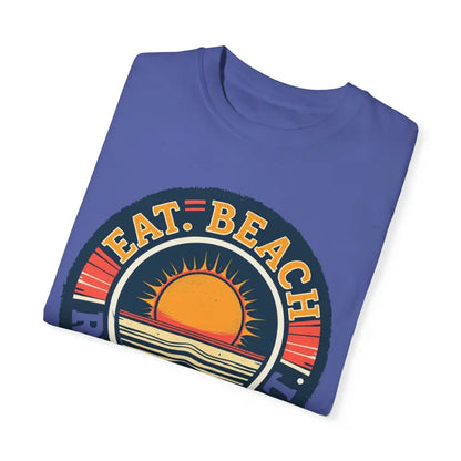 Folded blue Island Reef Unisex Garment Dyed Eat Beach Relax Repeat Tee