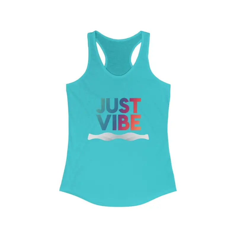 Turquoise tank top featuring Just Vibe text from Just Vibe Women Tank Top Collection