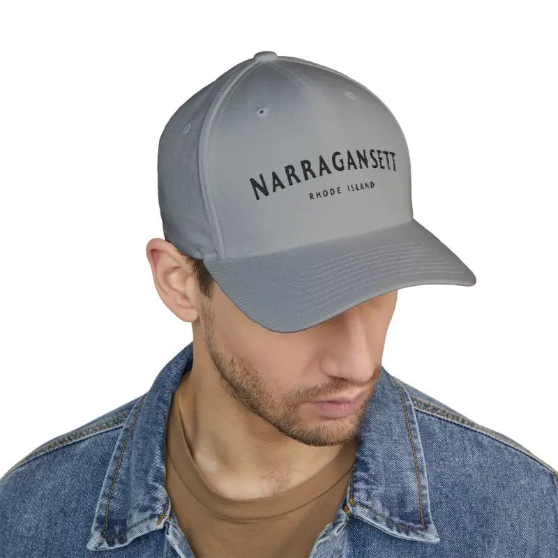 Gray baseball cap featuring Narragansett Rhode Island embroidery - Stylish Hat