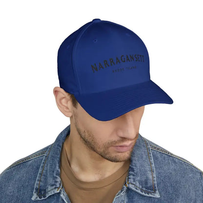 Blue Rhode Island embroidered baseball cap from Narragansett, stylish and versatile hat