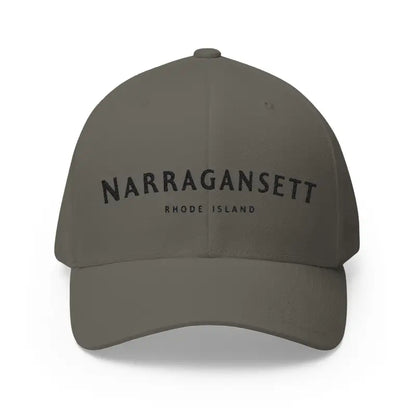 Gray baseball cap featuring Narragansett Rhode Island embroidered design, stylish hat