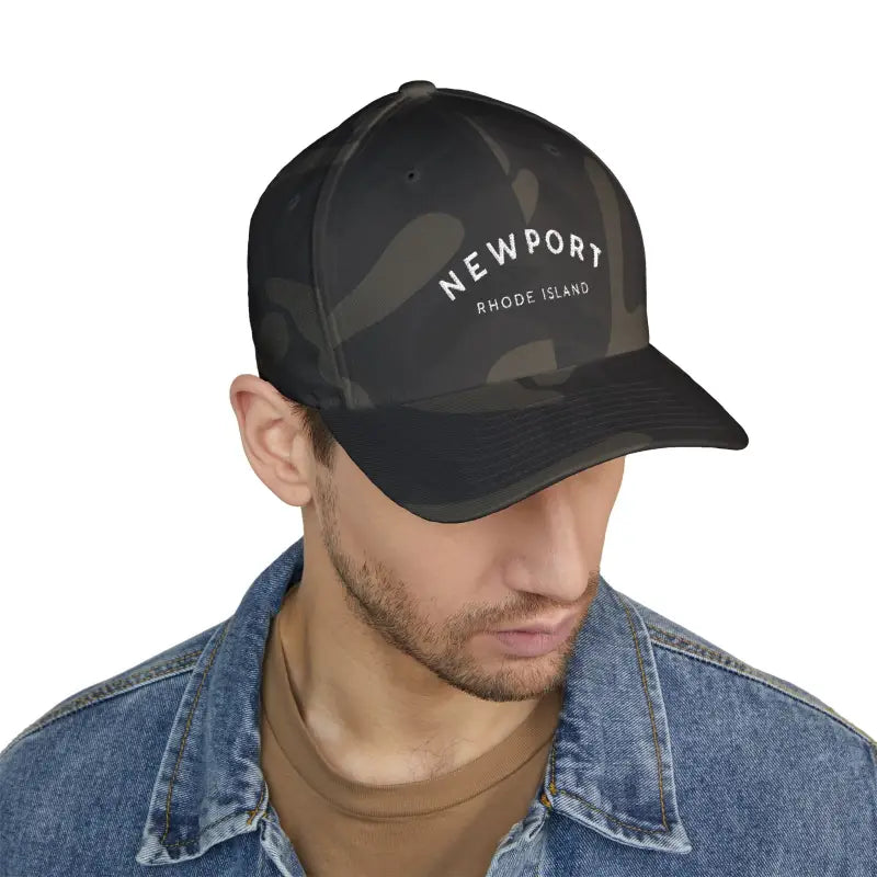 Newport Rhode Island Embroidered Baseball Caps in Khaki Gray and Dark Blue - Ocean State Styles
