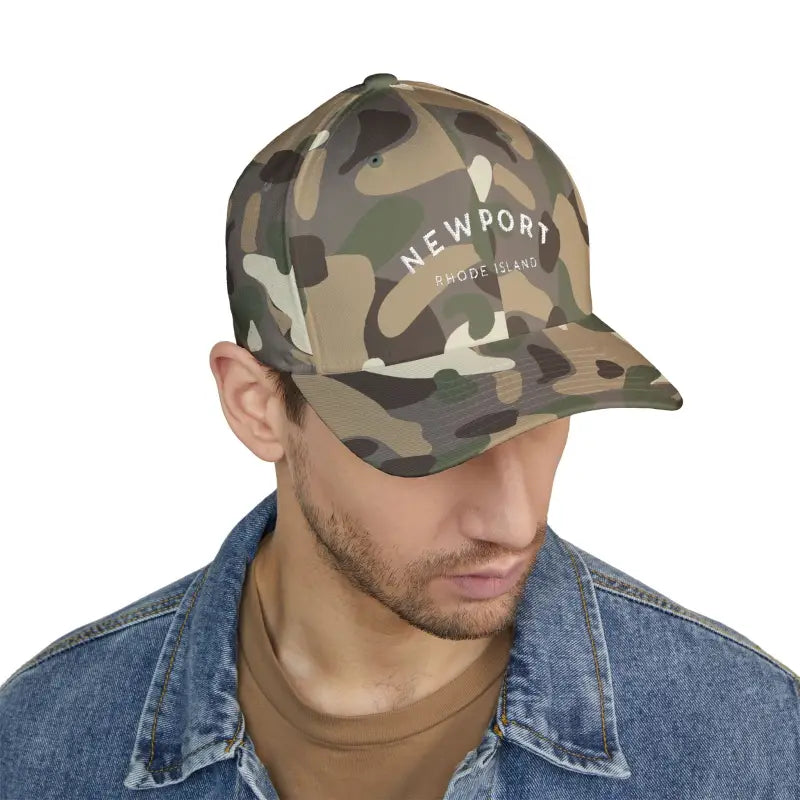 Newport Rhode Island Embroidered Baseball Caps in Khaki Gray and Dark Blue - Ocean State Styles