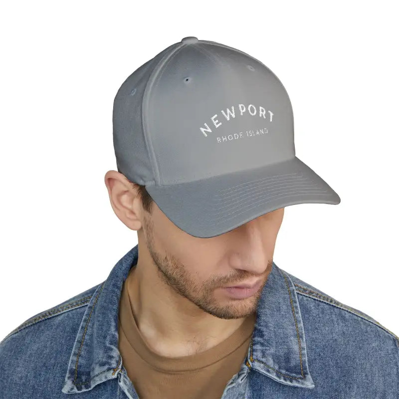 Newport Rhode Island Embroidered Baseball Caps in Khaki Gray and Dark Blue - Ocean State Styles