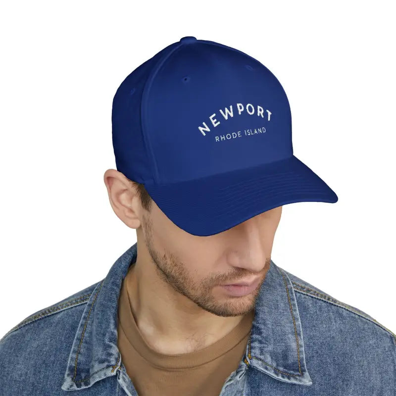 Newport Rhode Island Embroidered Baseball Caps in Khaki Gray and Dark Blue - Ocean State Styles