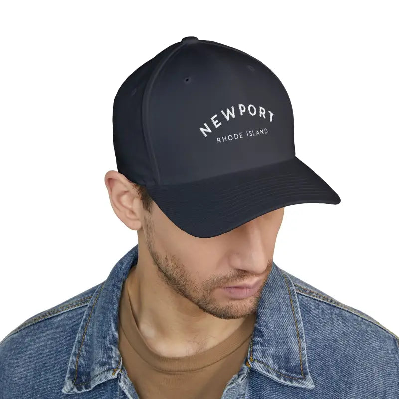 Newport Rhode Island Embroidered Baseball Caps in Khaki Gray and Dark Blue - Ocean State Styles