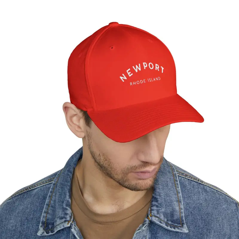 Newport Rhode Island Embroidered Baseball Caps in Khaki Gray and Dark Blue - Ocean State Styles