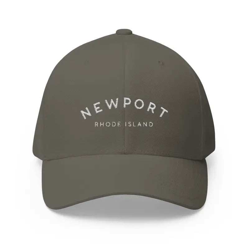 Newport Rhode Island Embroidered Baseball Caps in Khaki Gray and Dark Blue - Ocean State Styles