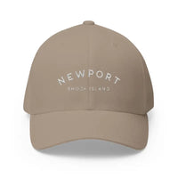 Newport Rhode Island Embroidered Baseball Caps in Khaki Gray and Dark Blue - Ocean State Styles