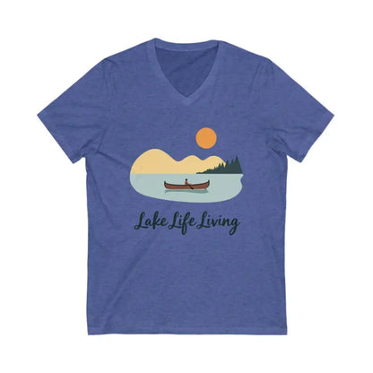 Blue V Neck T Shirt featuring the stylish Lake Life design for casual wear