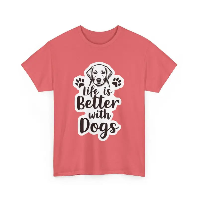 Salmon-colored t-shirt featuring a dog graphic from the Life Is Better With Dogs Collection