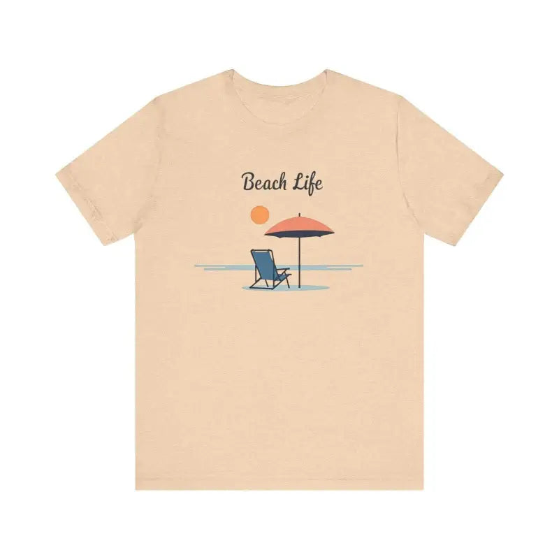 Peach-colored t-shirt from Light Blue and Beige Beach Life Tee for Ocean Lovers