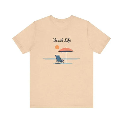 Peach-colored t-shirt from Light Blue and Beige Beach Life Tee for Ocean Lovers