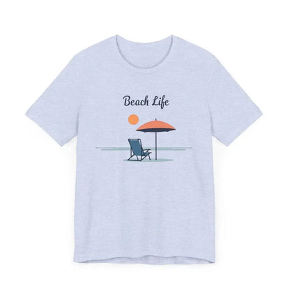 Light blue t-shirt featuring a beach scene, ideal for ocean lovers