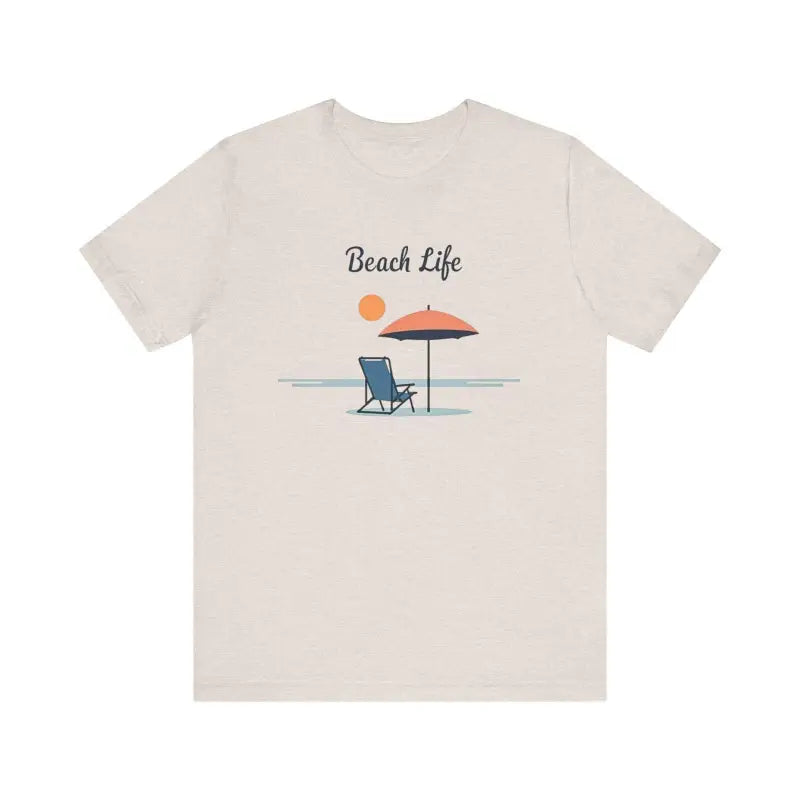 Light Blue and Beige Beach Life Tee featuring a serene beach scene for ocean lovers