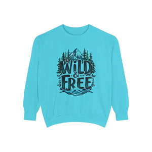 Light Blue Gray and White Crew Neck Sweatshirt with Nature-Themed Graphic