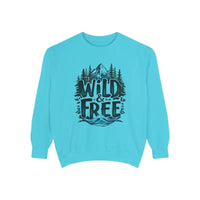 Light Blue Gray and White Crew Neck Sweatshirt with Nature-Themed Graphic