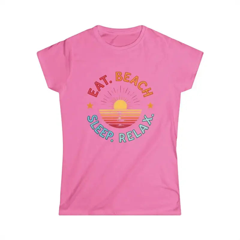 Pink Eat Tee with retro design on light blue scoop neck t-shirt