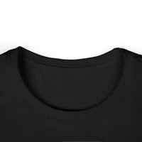 Black scoop neck t-shirt with ribbed neckline and short sleeves