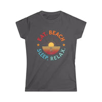 Charcoal gray t-shirt with retro beach sun stars and eat design