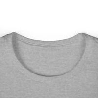 Heather gray crew neck t-shirt with ribbed neckline and short sleeves