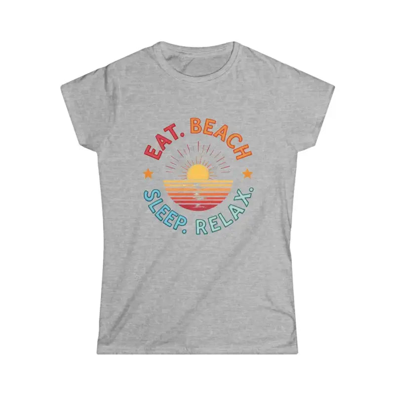 Gray Eat Tee with retro sunset design on t-shirt