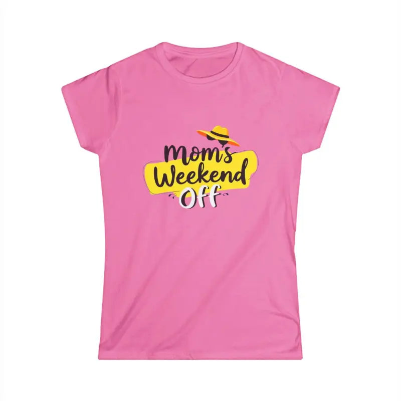Pink t-shirt featuring Mom’s Weekend Off graphic for women’s casual wear